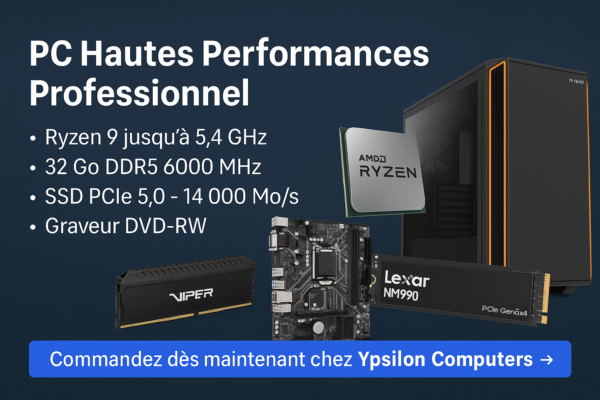 🖥️ PC Hautes Performances : AMD Ryzen 9 (5,4 GHz), 32 Go DDR5 6000 MHz, SSD PCIe 5.0 (14 000 Mo/s), Graveur DVD-RW