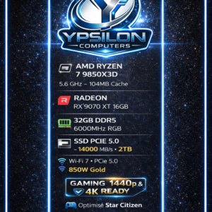 PC Gaming Ultra – Ryzen 7 9850X3D • RX 9070 XT 16GB • 32GB DDR5 • 2TB NVMe • X870E