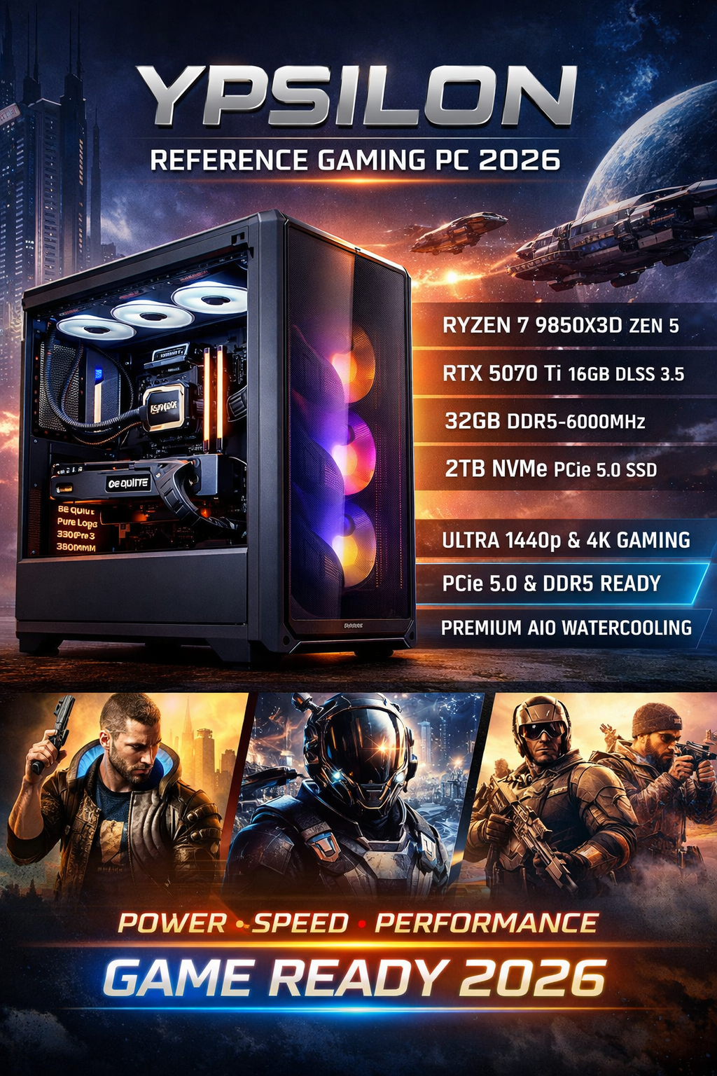 PC Gaming Ultra – Ryzen 7 9850X3D • RTX 5070 Ti 16GB • 32 Go DDR5 • SSD NVMe 2 To