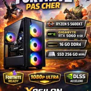 PC Gaming Fortnite Pas Cher – Ryzen 5 5600XT • RTX 5060 • 16 Go DDR4 • SSD 256 Go