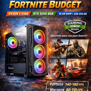 PC Gaming Fortnite Budget – Ryzen 5 5500 • RTX 5050 • 16 Go • SSD 256 Go