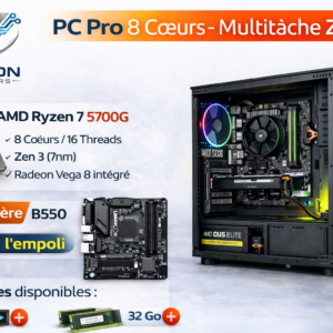 PC Pro 8 Cœurs Zen 3 – Ryzen 7 5700G • 16 Go • SSD 256 Go