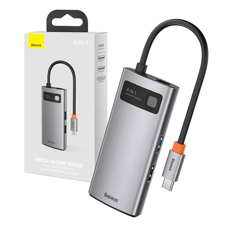Hub 4en1 Baseus Metal Gleam Series, USB-C vers USB 3.0 + USB 2.0 + HDMI + USB-C PD - Ypsilon Computers