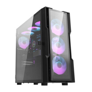 Boîtier d'ordinateur Darkflash DK431 en verre (noir) + 4 ventilateurs RGB