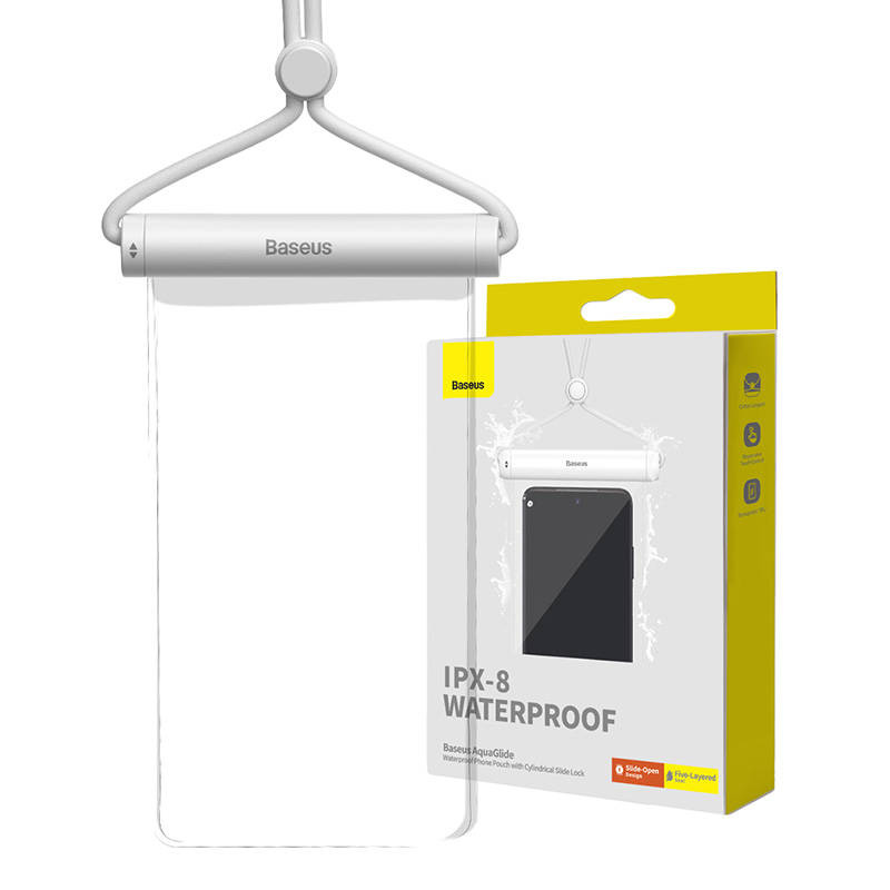 Étui de téléphone étanche Baseus AquaGlide avec verrou à glissière cylindrique (blanc) - Ypsilon Computers