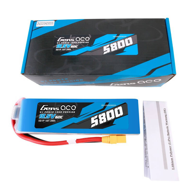 Gens ace 5800mAh 60C 18.5V 5S1P Pack de Batterie Lipo avec connecteur XT90 - Ypsilon Computers
