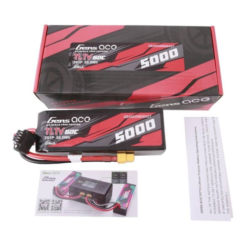 Gens ace G-Tech 5000mAh 11.1V 60C 3S1P Lipo avec connecteur XT60 - Ypsilon Computers
