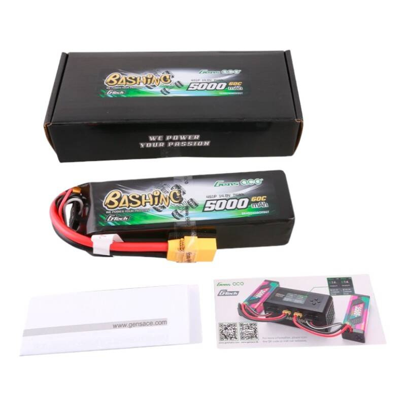 Gens ace Pack de Batterie Lipo 5000mAh 14.8V 4S1P 60C avec Connecteur XT90 - Série Bashing - Ypsilon Computers