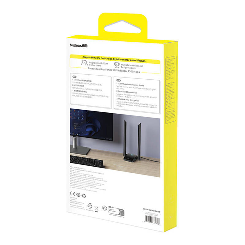 Adaptateur WiFi Baseus FastJoy 1800Mbps (noir) - Ypsilon Computers