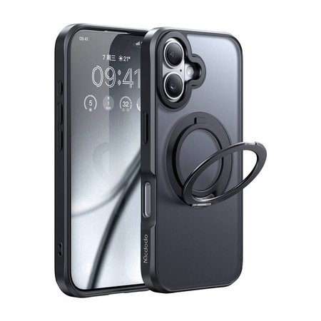 Coque McDodo PC-4931 MagSafe pour iPhone 16 Plus avec support (noir) - Ypsilon Computers