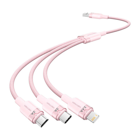 Câble USB 2.0 A vers 3 en 1 3A Vention CTPPG 1.5M (rose) - Ypsilon Computers