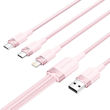 Câble USB 2.0 A vers 3 en 1 3A Vention CTPPG 1.5M (rose) - Ypsilon Computers