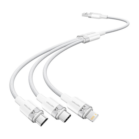 Câble USB 2.0 A vers 3 en 1 3A Vention CTPWG 1.5M (blanc) - Ypsilon Computers