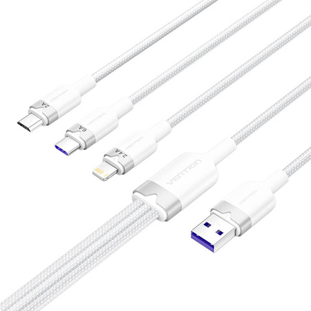 Câble USB 2.0 A vers 3-en-1 6A Vention CTRWG 1.5M (blanc) - Ypsilon Computers