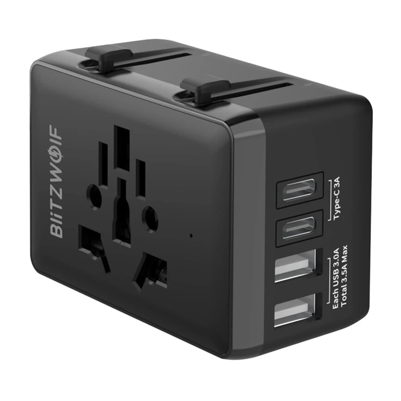 Blitzwolf BW-TA1 Adaptateur de Voyage 4-en-1 2xUSB + C + PD 20W - Ypsilon Computers