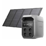 Ensemble : station d&rsquo;énergie EcoFlow Delta 3 Plus + panneau photovoltaïque de 400W.