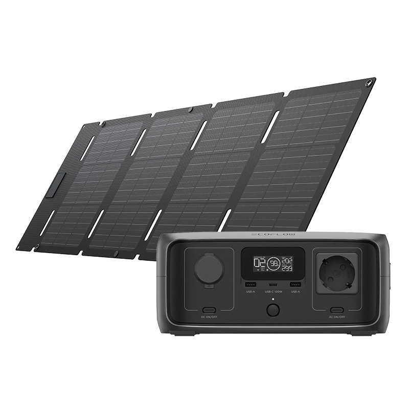 Ensemble : Station d'alimentation EcoFlow RIVER 3 UPS + Panneau photovoltaïque de 45W. - Ypsilon Computers