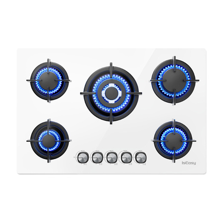 ISEASY MGBG-775 table de cuisson à gaz avec 5 foyers (blanc) - Ypsilon Computers