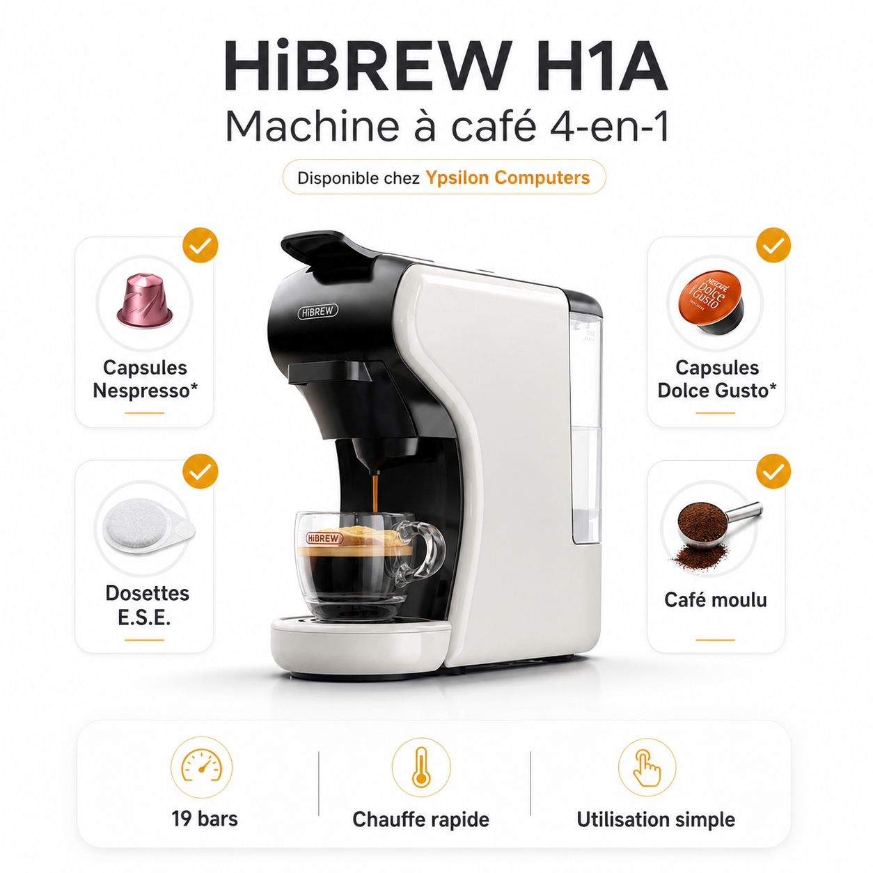 HiBREW H1A – Machine à café capsules 4‑en‑1 - Ypsilon Computers