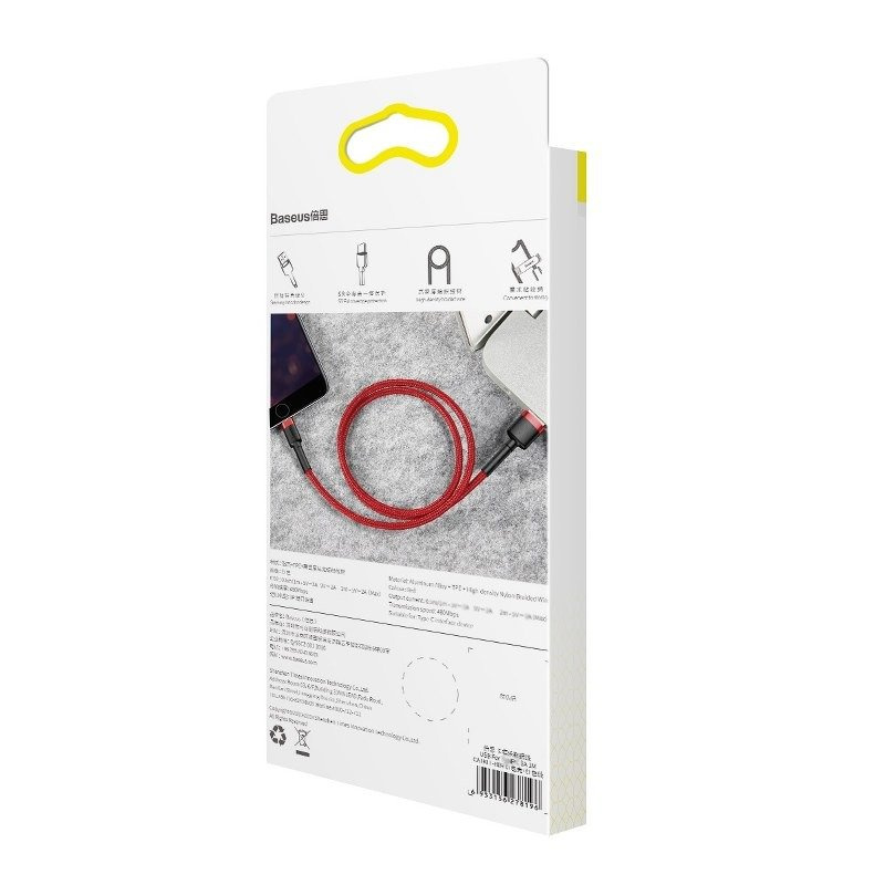 Câble USB Lightning Baseus Cafule 2.4A 1m (noir + rouge) - Ypsilon Computers