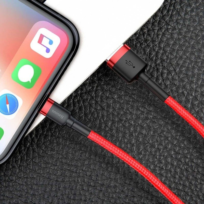 Câble USB Lightning Baseus Cafule 2.4A 1m (noir + rouge) - Ypsilon Computers
