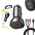 Chargeur de voiture Baseus avec affichage 24W + Câble USB 3en1 Baseus Trois Couleurs Primaires 1,2m