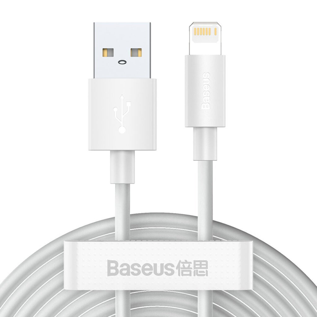 Baseus Simple Wisdom Kit de Câbles de Données USB vers Lightning 2.4A (2PCS/Set) 1.5m Blanc