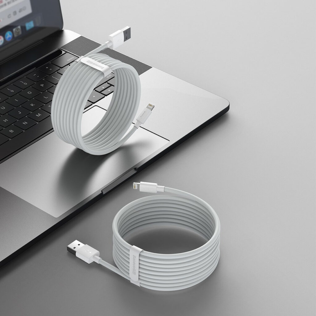 Baseus Simple Wisdom Kit de Câbles de Données USB vers Lightning 2.4A (2PCS/Set) 1.5m Blanc