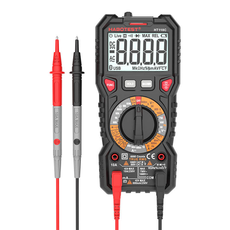 Multimètre Numérique avec Lampe de Poche Habotest HT118C, VRAI RMS, NCV, test de batterie - Ypsilon Computers