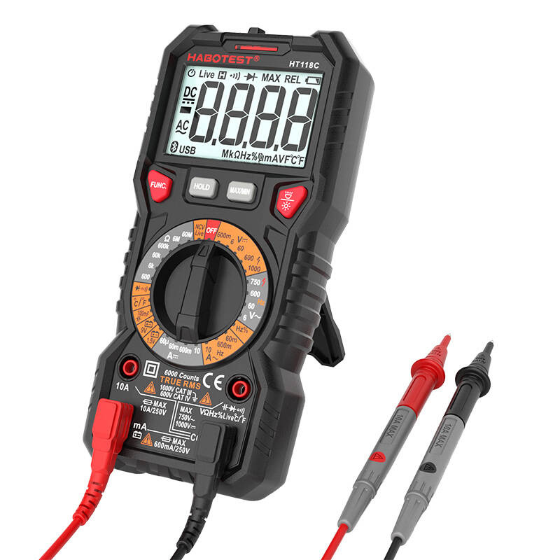 Multimètre Numérique avec Lampe de Poche Habotest HT118C, VRAI RMS, NCV, test de batterie - Ypsilon Computers