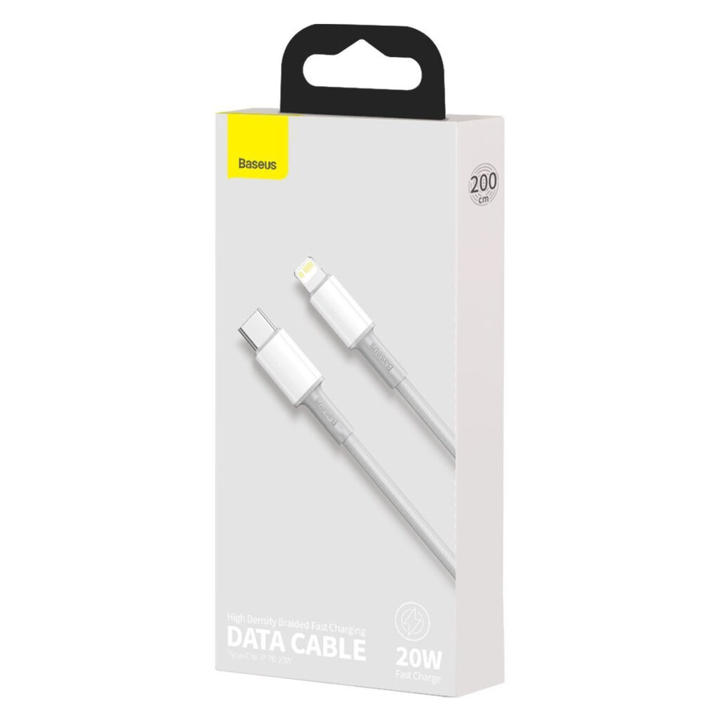 Câble Tressé Haute Densité Baseus USB-C vers Lightning, 20W, PD, 2m (blanc)