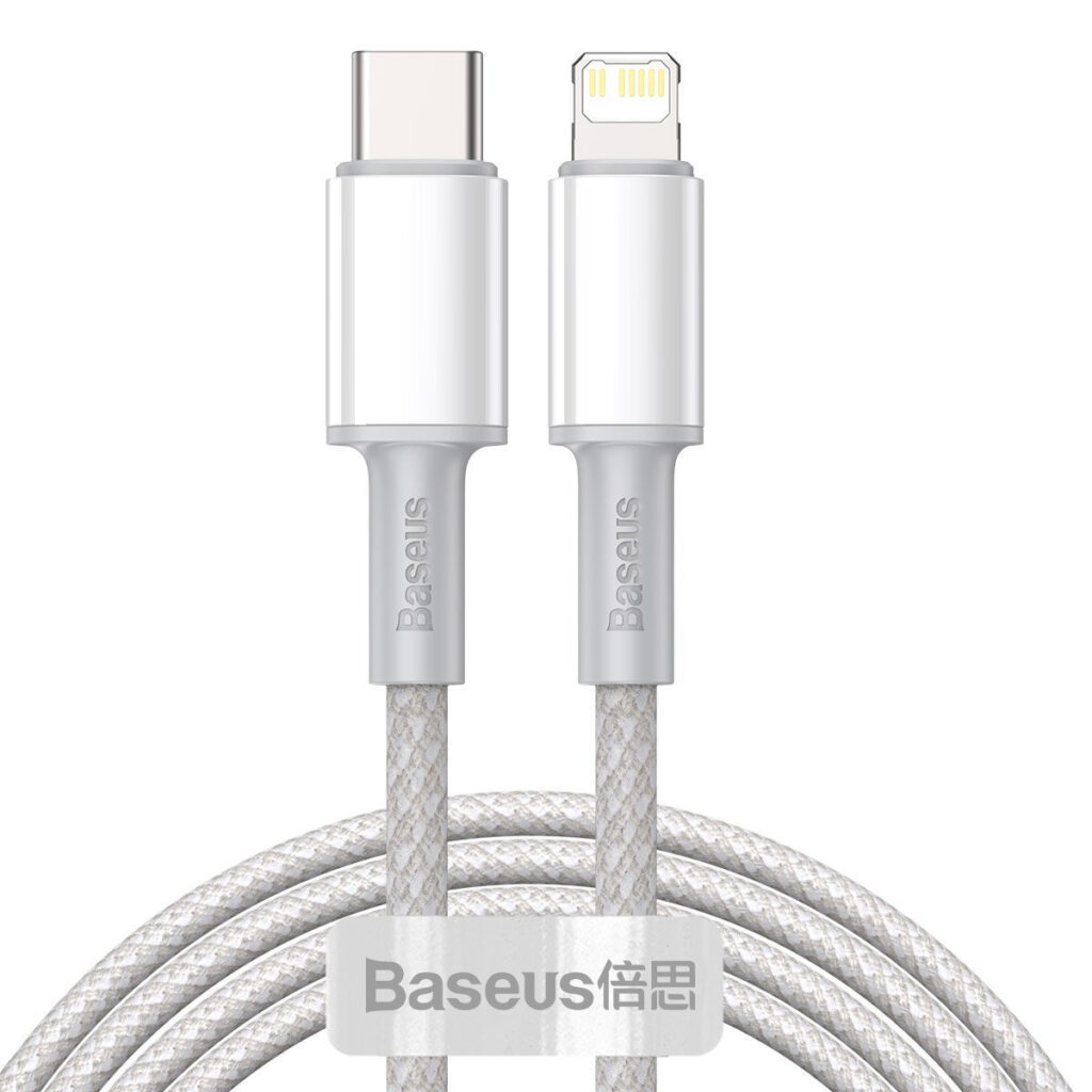 Câble Tressé Haute Densité Baseus USB-C vers Lightning, 20W, PD, 2m (blanc)