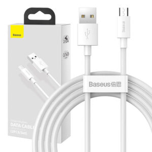 Baseus Simple Wisdom Kit de Câbles de Données USB vers Micro 2.1A (2PCS/Set) 1.5m Blanc