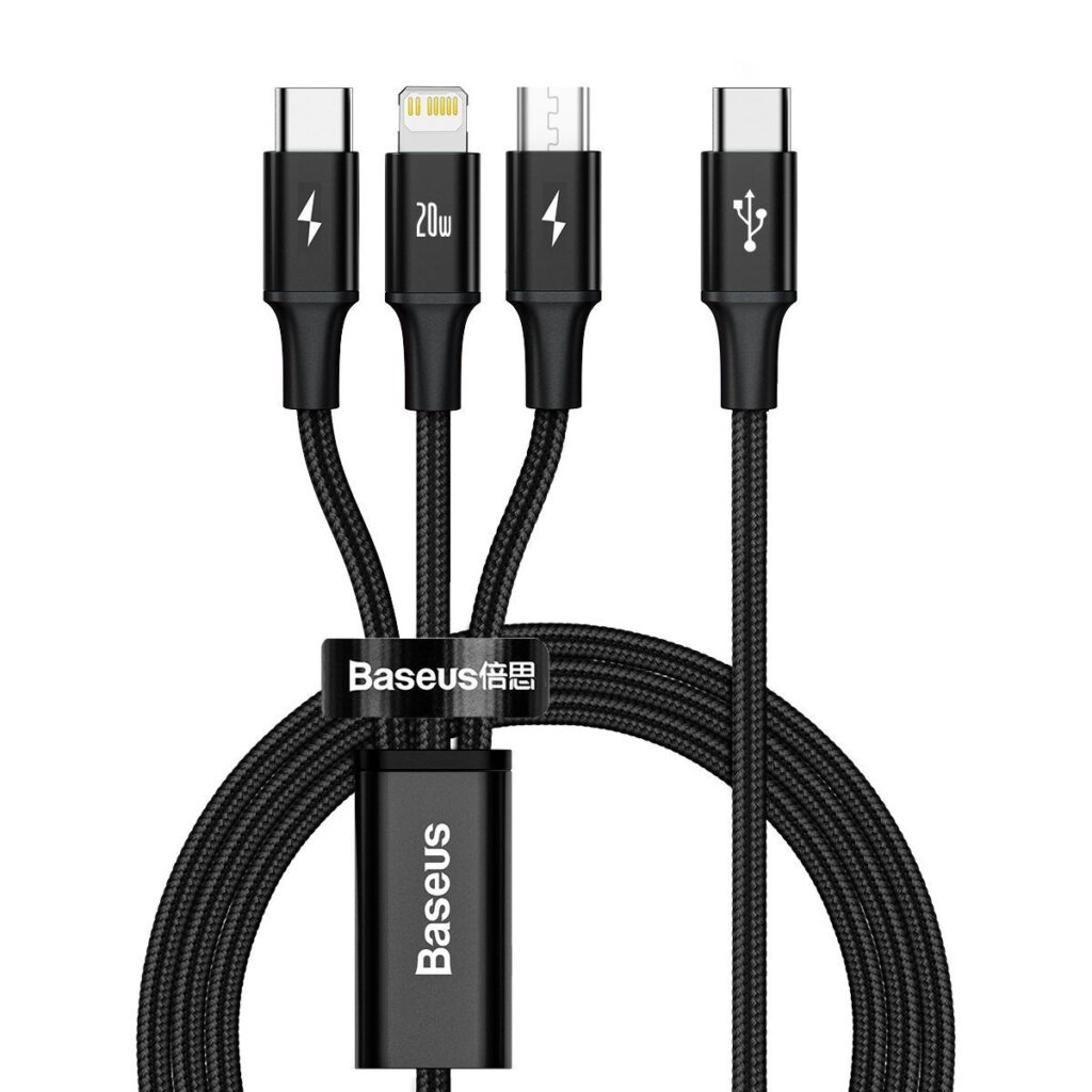Baseus Rapid Series câble 3-en-1 USB-C pour M+L+T 20W 1.5m Noir
