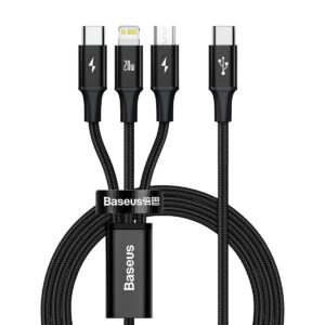 Baseus Rapid Series câble 3-en-1 USB-C pour M+L+T 20W 1.5m Noir