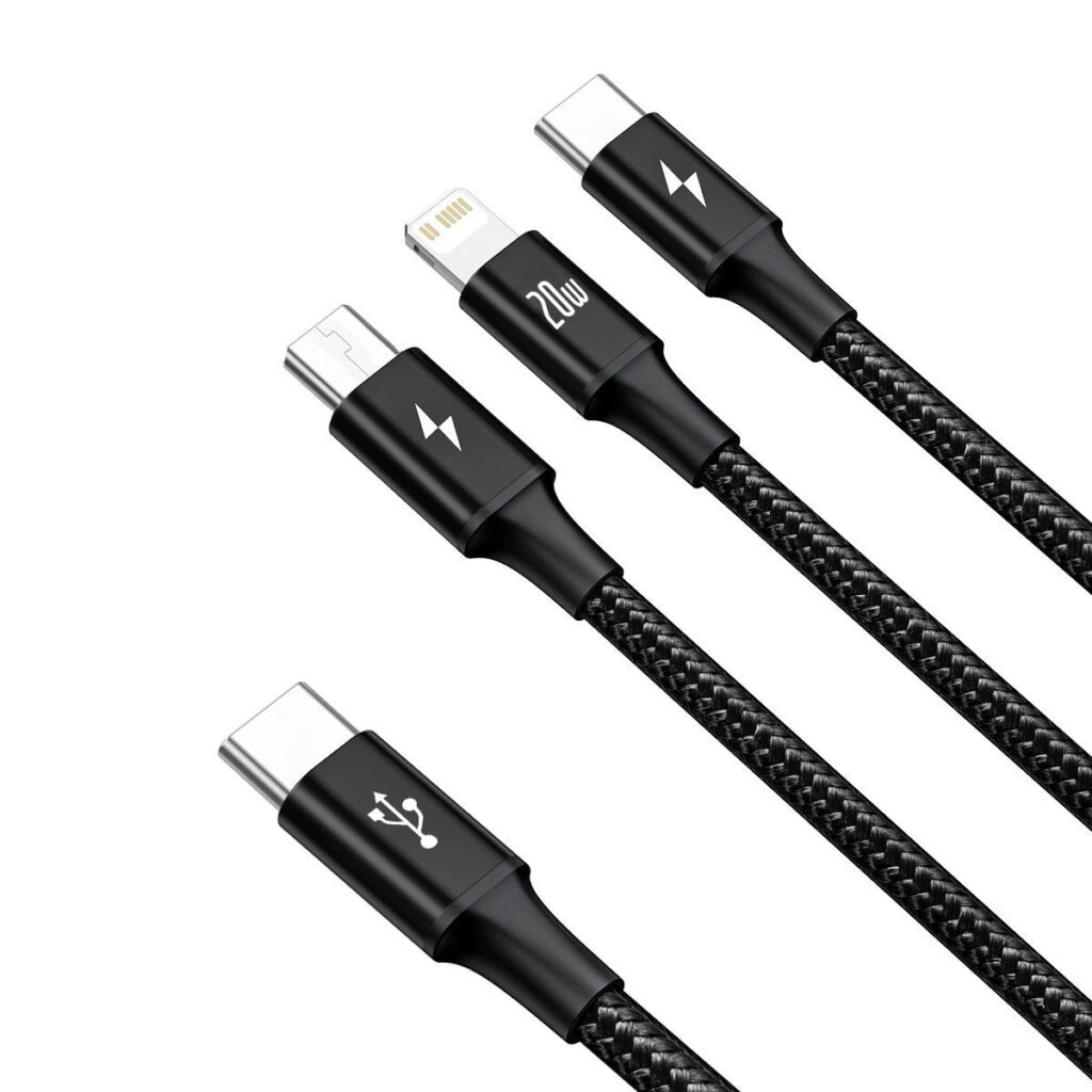 Baseus Rapid Series câble 3-en-1 USB-C pour M+L+T 20W 1.5m Noir