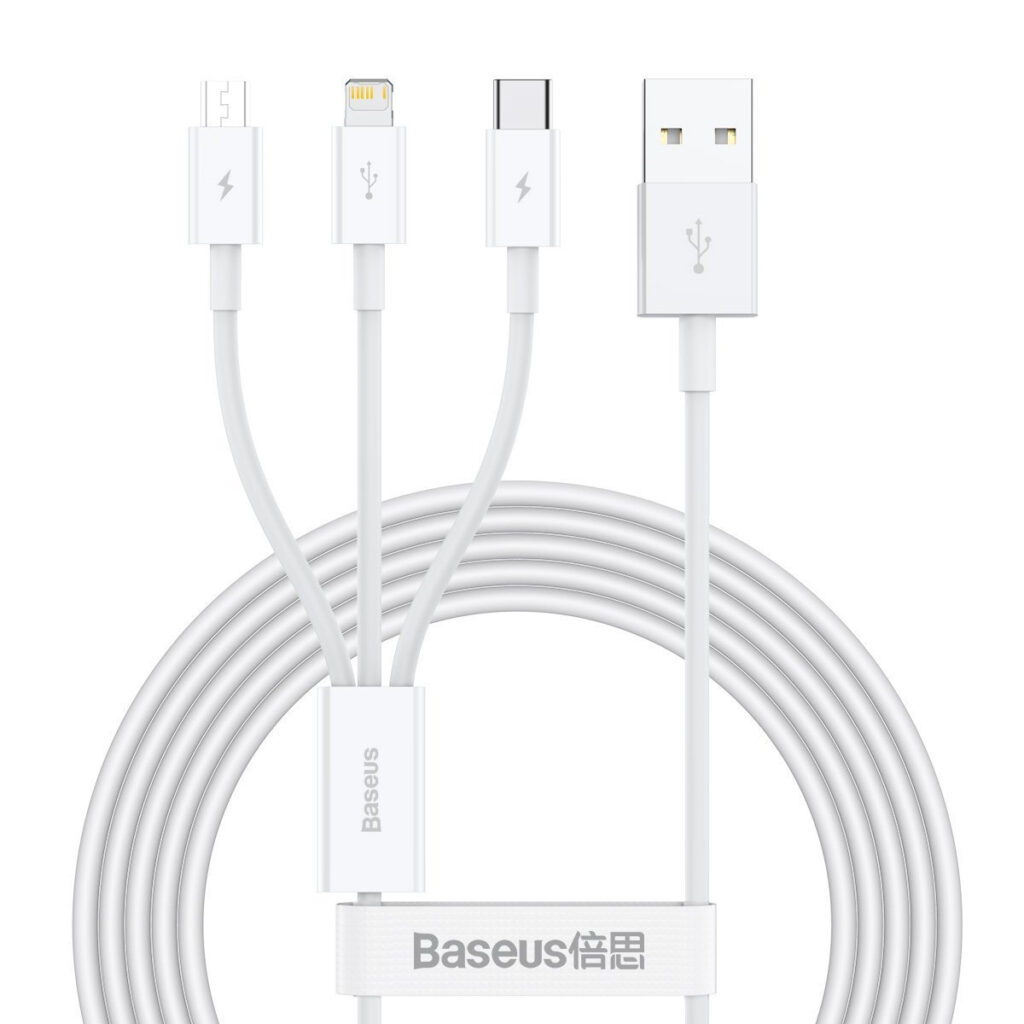 Câble USB 3en1 Baseus Superior Series, USB vers micro USB / USB-C / Lightning, 3.5A, 1.5m (blanc)