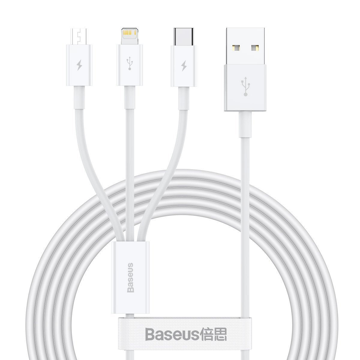 Câble USB 3en1 Baseus Superior Series, USB vers micro USB / USB-C / Lightning, 3.5A, 1.5m (blanc) - Ypsilon Computers