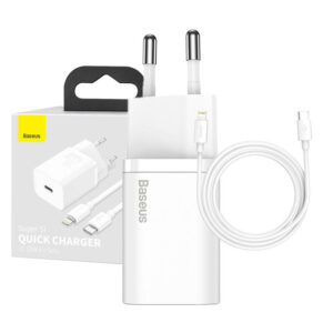 Chargeur rapide Baseus Super Si 1C 20W avec câble USB-C vers Lightning 1m (blanc)