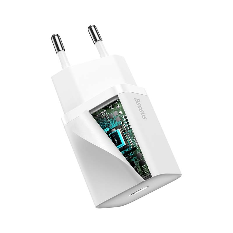 Chargeur rapide Baseus Super Si 1C 20W avec câble USB-C vers Lightning 1m (blanc) - Ypsilon Computers