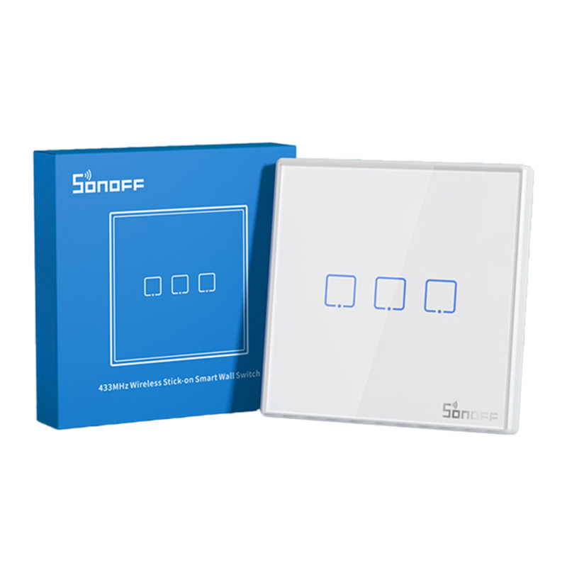 Interrupteur Mural Sans Fil Intelligent Sonoff T2EU3C-RF 433MHz (3-canaux) - Ypsilon Computers
