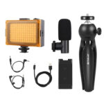 Trépied d&rsquo;enregistrement en direct Puluz + lumière LED + microphone + clip pour téléphone PKT3132B