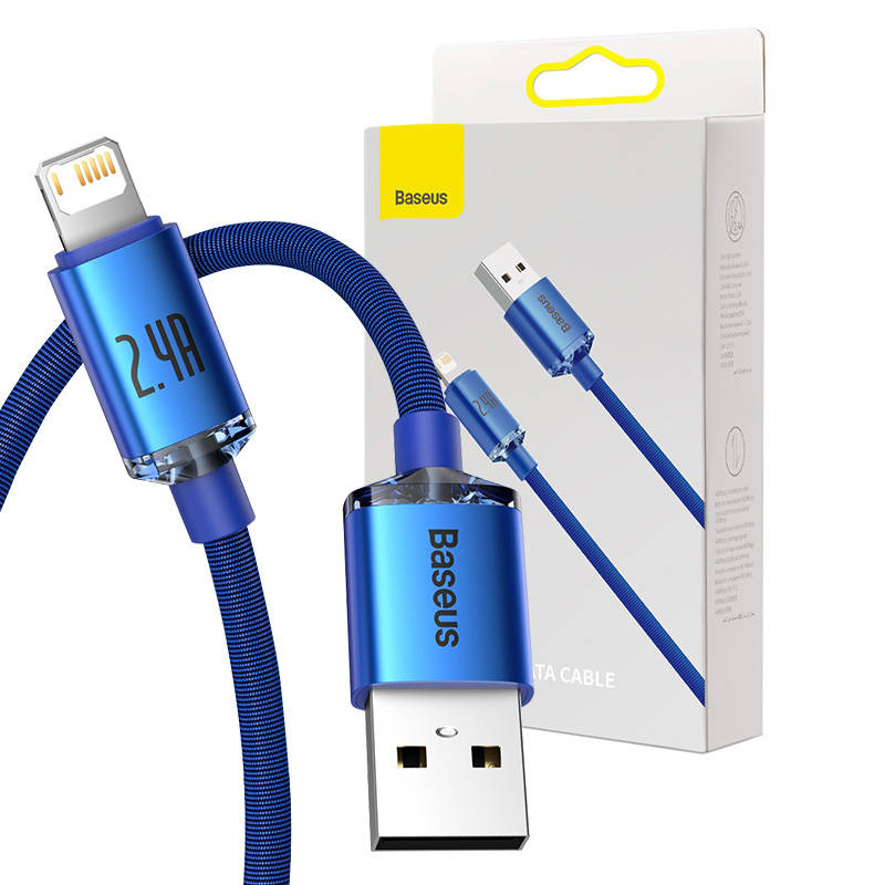 Baseus Crystal Shine câble USB vers Lightning, 2.4A, 1.2m (bleu) - Ypsilon Computers