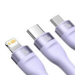 Câble USB 3w1 Baseus Flash Series 2, USB-C + micro USB + Lightning, 100W, 1.5m (violet)