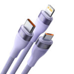 Câble USB 3w1 Baseus Flash Series 2, USB-C + micro USB + Lightning, 100W, 1.5m (violet)