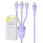 Câble USB 3w1 Baseus Flash Series 2, USB-C + micro USB + Lightning, 100W, 1.5m (violet)
