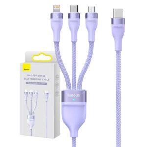 Câble USB 3w1 Baseus Flash Series 2, USB-C + micro USB + Lightning, 100W, 1.5m (violet)