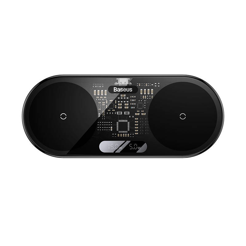Chargeur sans fil Dual Qi Baseus avec affichage LED numérique, 20W - Ypsilon Computers