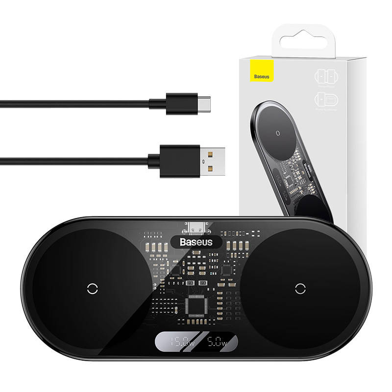 Chargeur sans fil Dual Qi Baseus avec affichage LED numérique, 20W - Ypsilon Computers