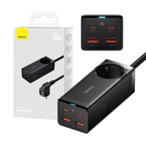 Chargeur mural Baseus GaN3 Pro / multiprise 2xUSB + 2xUSB-C + AC, 100W (noir) - Ypsilon Computers